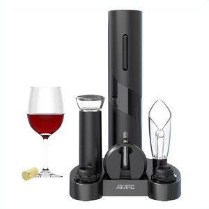 AIKARO Electric Wine Bottle Opener Automatic Electronic Corkscrew (Set with Base)