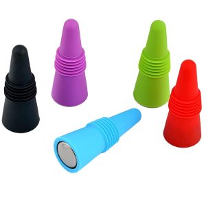 MultiColor Silicone Wine Stopper Universal Silicone Wine Beverage Bottle Stopper with Threaded Seal Ring and Stainless Top