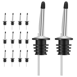 12 Pack Wine Bottle Pourers, Stainless Steel Liquor Pour Spouts Tapered Spout - Liquor Pourers with Rubber Dust Caps