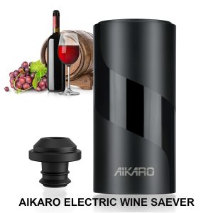AIKARO Electric Wine Saver Vacuum Pump with Bottle Stopper Automatic Wine Preserver, Battery Operated