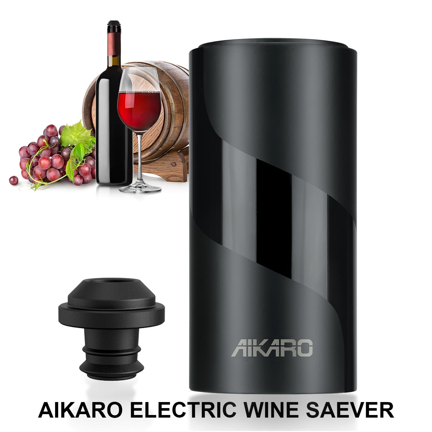 AIKARO Electric Wine Saver Vacuum Pump with Bottle Stopper Automatic Wine Preserver, Battery Operated