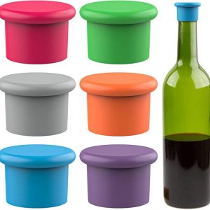 6PCS Reusable Silicone Wine Corks, Glass Corks Beverages Beer Champagne Bottle Stoppers to Keep Fresh