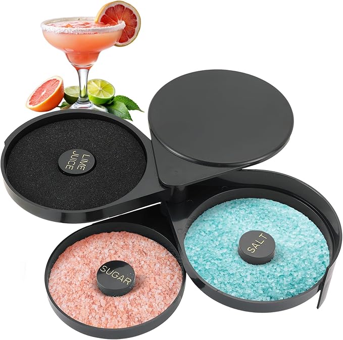 3-Tier Bar Glass Rimmer Bartender Tool with Sponge | Margarita Salt Rimmer Set,Salt Rimmer for Cocktails