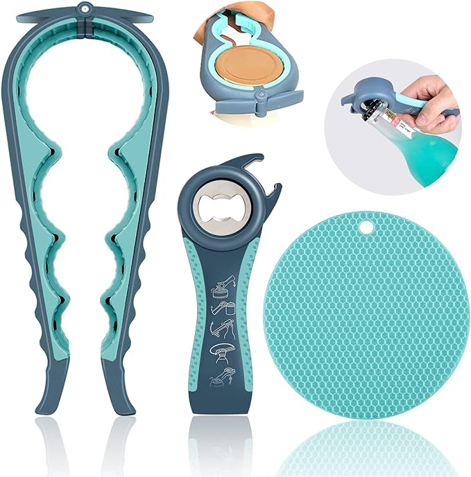 Jar Opener for Weak Hands, 5-in-1 Multi-Function Bottle Opener Lid Opener for Arthritic Hands with Non-Slip Rubber Jar Opener Gripper Pad