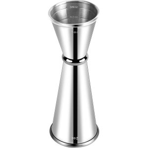 Double Cocktail Jigger - Premium 304 Stainless Steel 2 OZ 1 OZ With Measurements Inside for Bartending