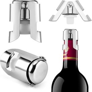 Leak-Proof Champagne Bottle Stoppers, Stainless Steel Reusable Wine Stoppers, Vacuum Sealer for Fresh Sparkling Wine