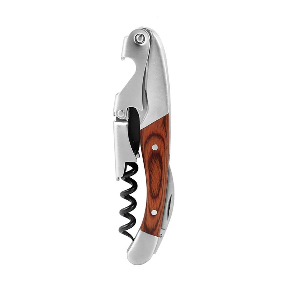 Personalized Waiters Corkscrew Wine & Beer Bottle Opener Wooden Cork Opener, Stainless Steel, Engraving of the recipient's name