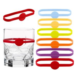 12 Pcs Silicone Drink Markers, Wine Glass Bottle Strip Tag Markers, Wine Glass Markers Tags for Cups Dentification